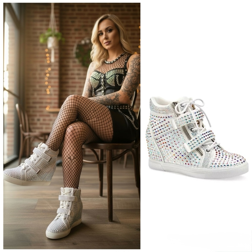 INC International Concepts Women’s Debby Rhinestone Wedge Sneakers Size 10